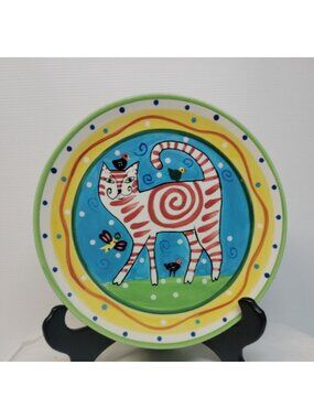 Dana Simson Cat & Birds Hand Painted 8 3/4" Cat Plate